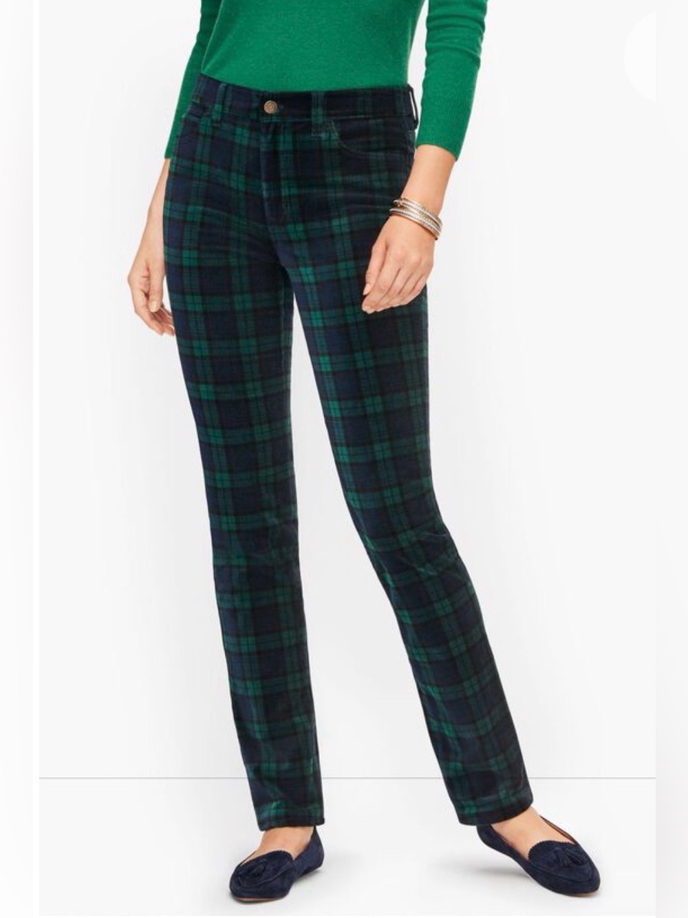 Talbots Black Watch Plaid Velveteen Straight Leg Pants - Size 6P